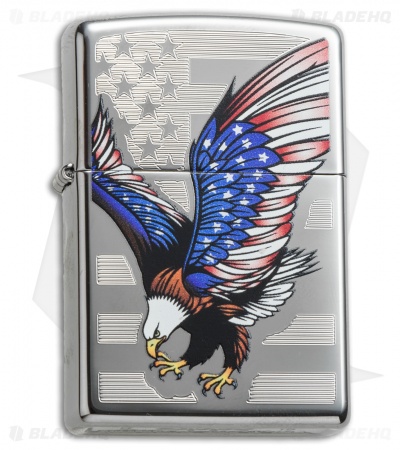 Zippo Classic Lighter Eagle Flag (High Polish Chrome) 28449