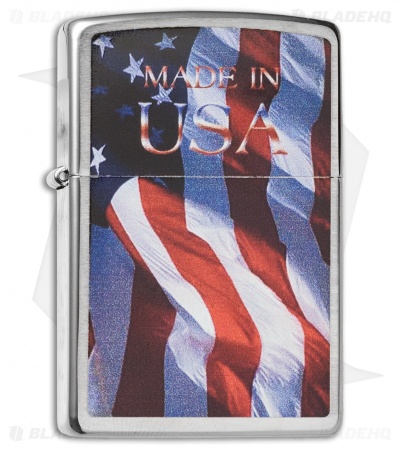 Zippo Classic Lighter Made in USA Flag (Street Chrome) 24797