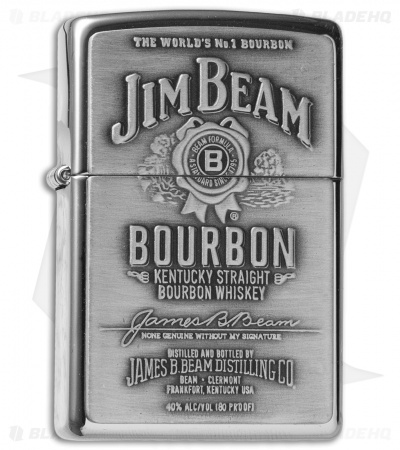Zippo Classic Lighter Jim Beam Pewter Emblem (High Polish Chrome) 250JB