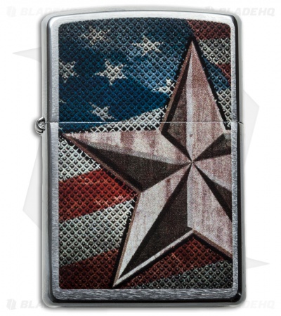 Zippo Classic Lighter Retro Star Brushed Chrome 28653