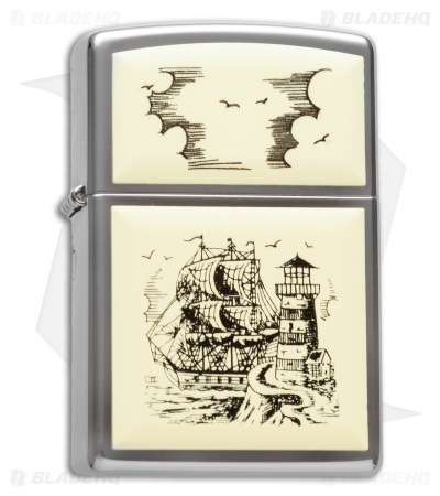 Zippo Classic Lighter Scrimshaw Ship (High Polish Chrome) 359