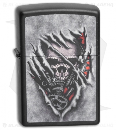 Zippo Lighter Matte Black Skull Gears
