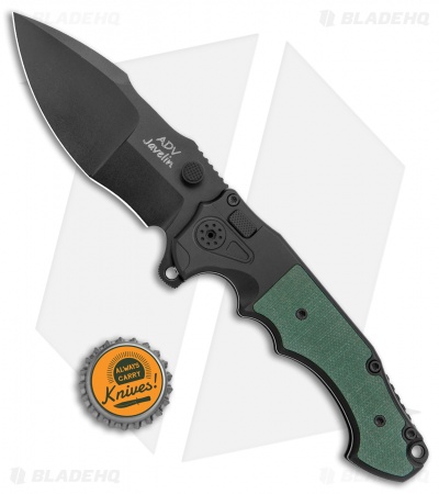 Andre de Villiers (AdV) Javelin Button Lock Knife G-10 Green (3.75" Black ) 