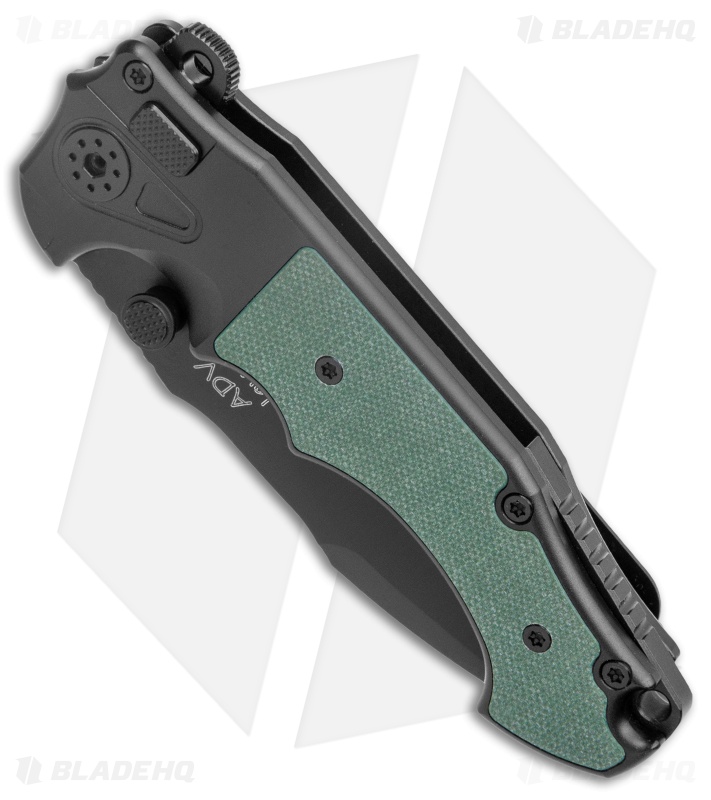 Andre de Villiers (AdV) Javelin Button Lock Knife G-10 Green (3.75" Black ) 