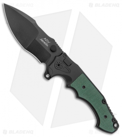 Andre de Villiers (AdV) Javelin Button Lock Knife G-10 Green (3.75" Black ) 
