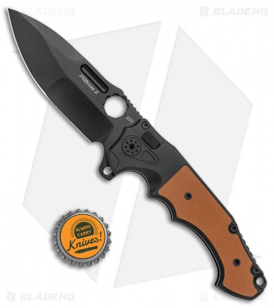 Andre de Villiers Mini Pitboss 2 Button Lock Knife G-10 Brown (3.9" Black) 