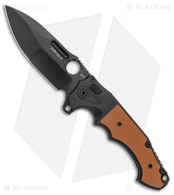 Andre de Villiers Mini Pitboss 2 Button Lock Knife G-10 Brown (3.9" Black) 