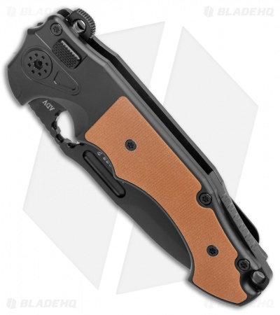 Andre de Villiers Mini Pitboss 2 Button Lock Knife G-10 Brown (3.9" Black) 