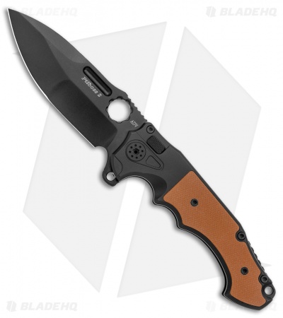 Andre de Villiers Mini Pitboss 2 Button Lock Knife G-10 Brown (3.9" Black) 