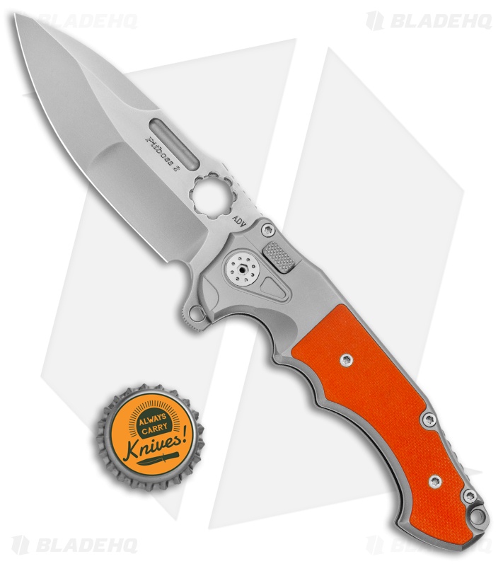 Andre de Villiers Mini Pitboss Button Lock Knife 2 G-10 Orange (3.9" Bead Blast)