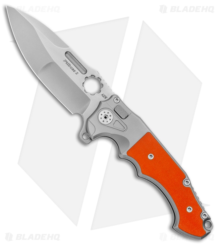 Andre de Villiers Mini Pitboss Button Lock Knife 2 G-10 Orange (3.9" Bead Blast)