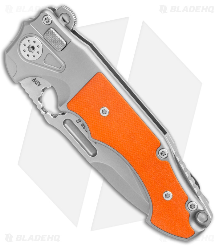 Andre de Villiers Mini Pitboss Button Lock Knife 2 G-10 Orange (3.9" Bead Blast)