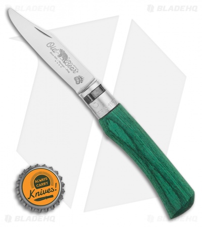 Antonini Old Bear Young Small Folding Knife Green Wood (2.75" Satin Plain)
