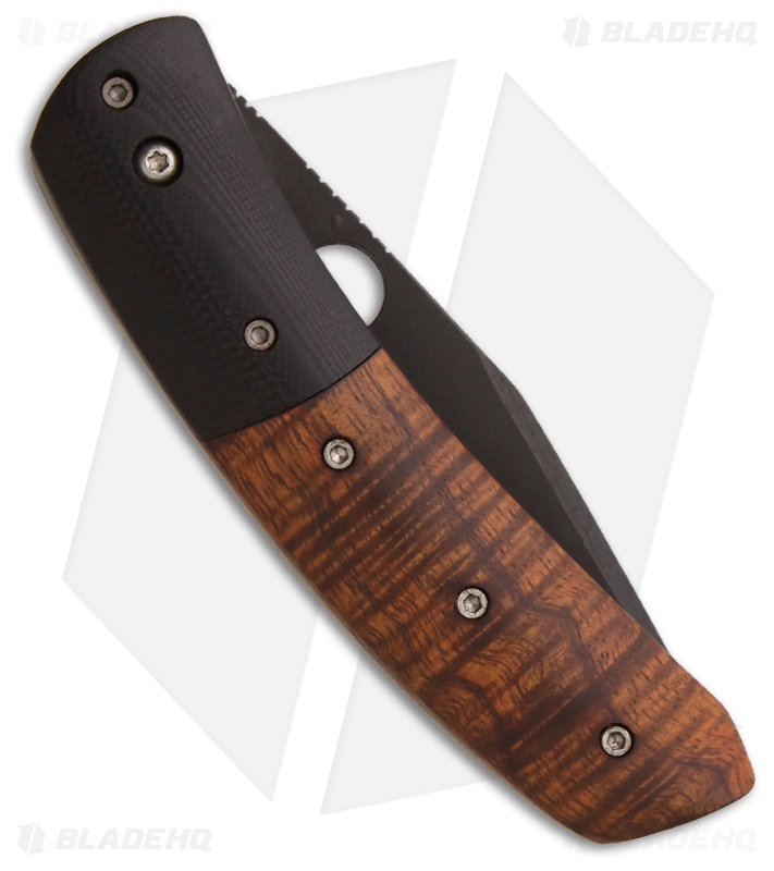 Deviant Blades Folder G10 / Koa Wood Folding Knife (3.5" Black Plain)