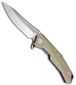 Artisan Cutlery Zumwalt Frame Lock Knife  Blue/Gold Titanium (3.8" Satin)