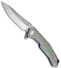 Artisan Cutlery Zumwalt Frame Lock Knife Blue/Gold Swirl Titanium (3.8" Satin)