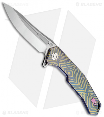 Artisan Cutlery Zumwalt Frame Lock Knife Blue/Gold Swirl Titanium (3.8" Satin)