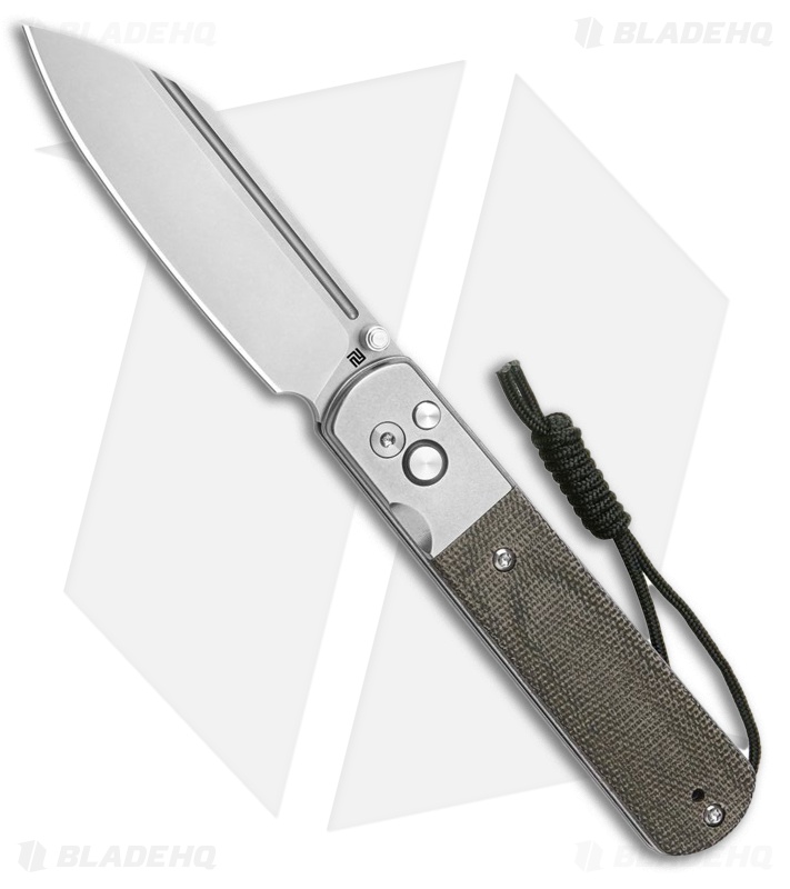 Artisan Cutlery Holm Button Lock Knife OD Green Micarta (3.1" Stonewash S90V)