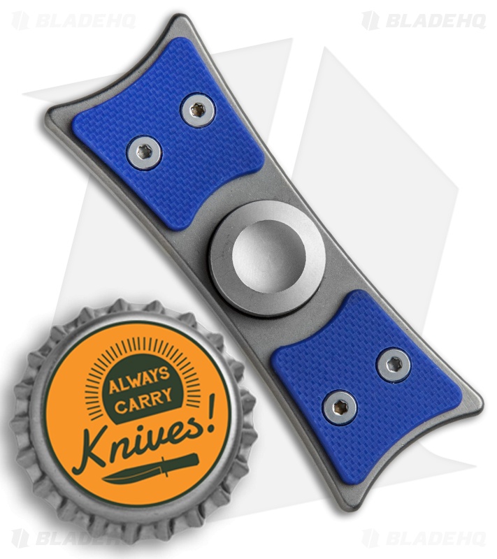 Bastion Large EDC Spinner Fidget Toy - Silver Titanium/Blue G-10