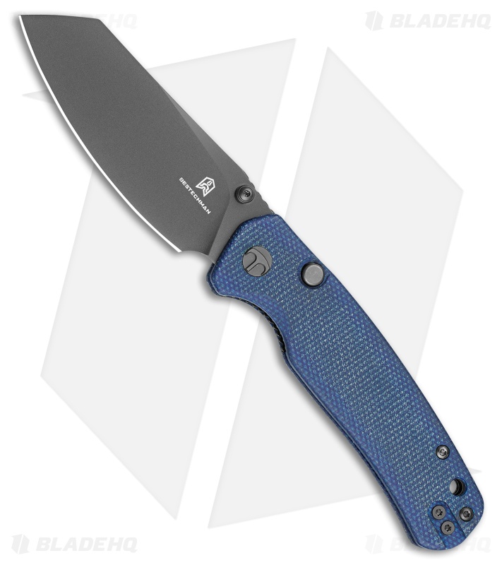 Bestechman Cicada's Wing Top Liner Lock Knife Blue Micarta (3.15" Black PVD)