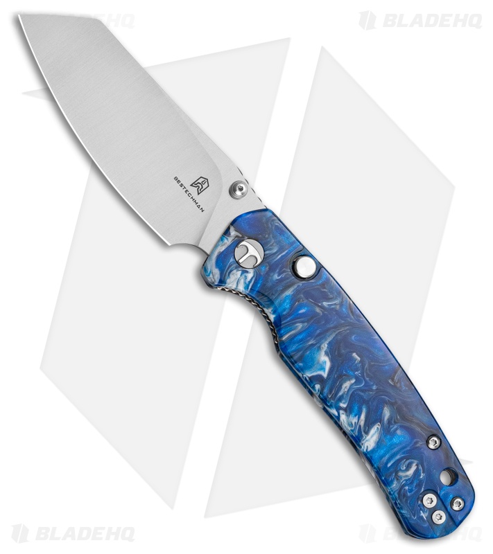 Bestechman Cicada's Wing Top Liner Lock Knife Blue Resin (3.15" Satin)