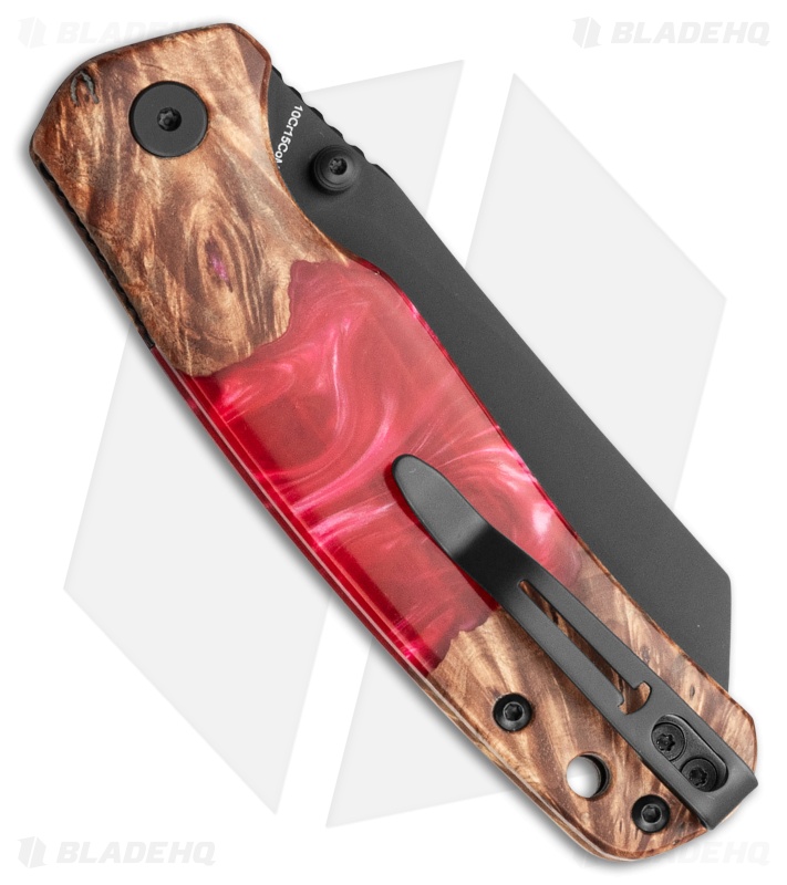 Bestechman Cicada's Wing Top Liner Lock Knife Wood + Red Resin (3.15" Black PVD)