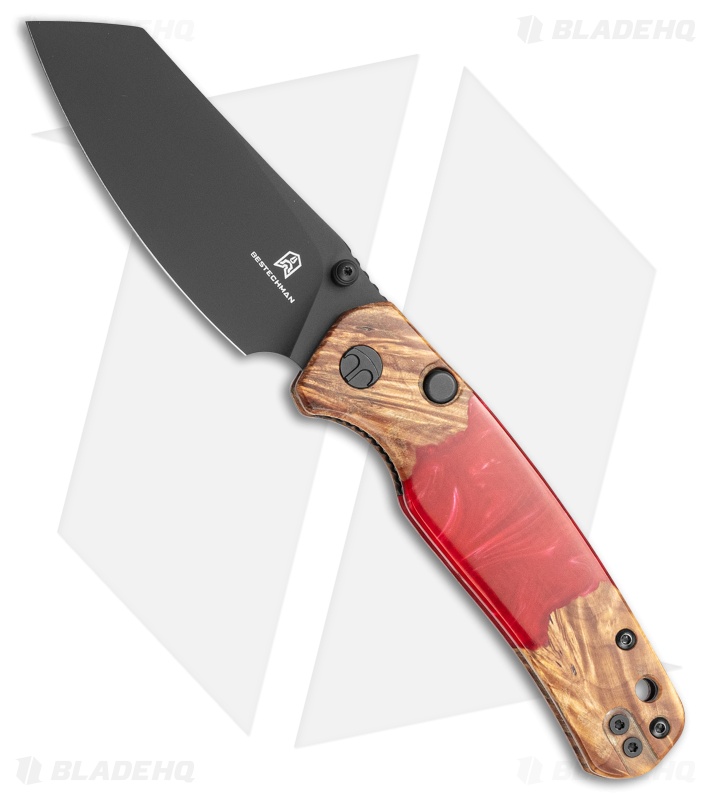 Bestechman Cicada's Wing Top Liner Lock Knife Wood + Red Resin (3.15" Black PVD)