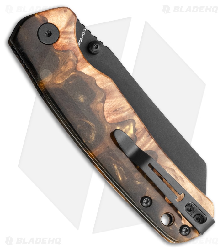 Bestechman Cicada's Wing Top Liner Lock Knife Wood Black/Gold Resin (3.15" PVD)