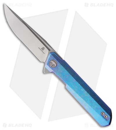 Bestechman Dundee Frame Lock Knife Blue Crystalized Titanium (3.5" Satin)