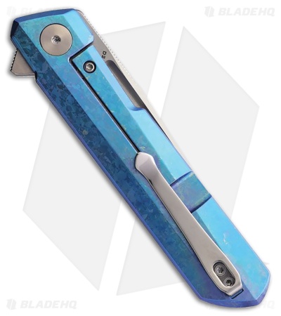 Bestechman Dundee Frame Lock Knife Blue Crystalized Titanium (3.5" Satin)