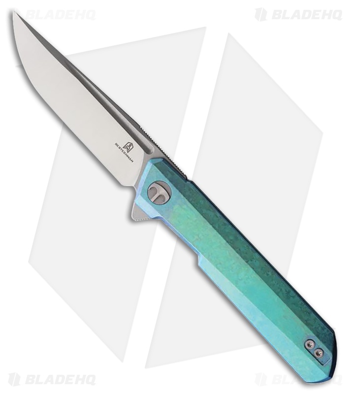 Bestechman Dundee Frame Lock Knife Green Crystalized Titanium (3.5" Satin)