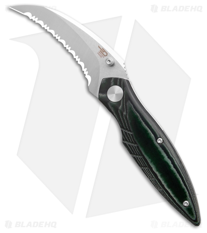 Bestech Knives Mantidae Liner Lock Knife Green Micarta(2.96" Satin/SW Full Serr)