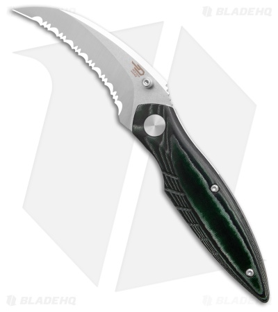 Bestech Knives Mantidae Liner Lock Knife Green Micarta(2.96" Satin/SW Full Serr)