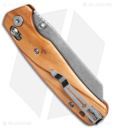 Bestechman Cicada's Wing Bar Lock Knife Olive Wood (3.15" Acid Wash Damascus)