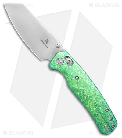 Bestechman Cicada's Wing Crossbar Lock Knife Green Crystallized Ti (3.15" Satin)