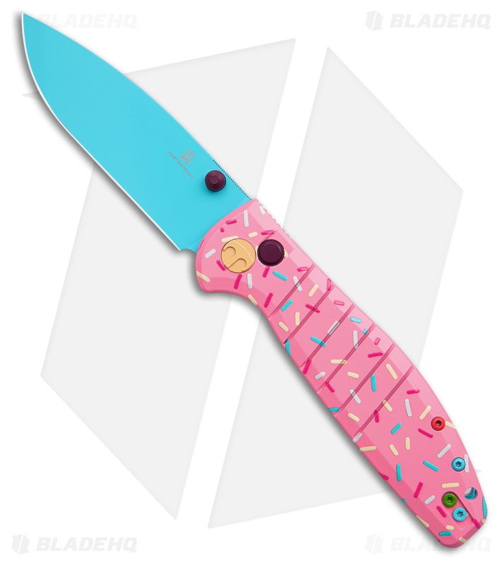 Bestechman Goodboy Dessert Warrior Button Lock Knife Pink G-10 (3.54" Blue)