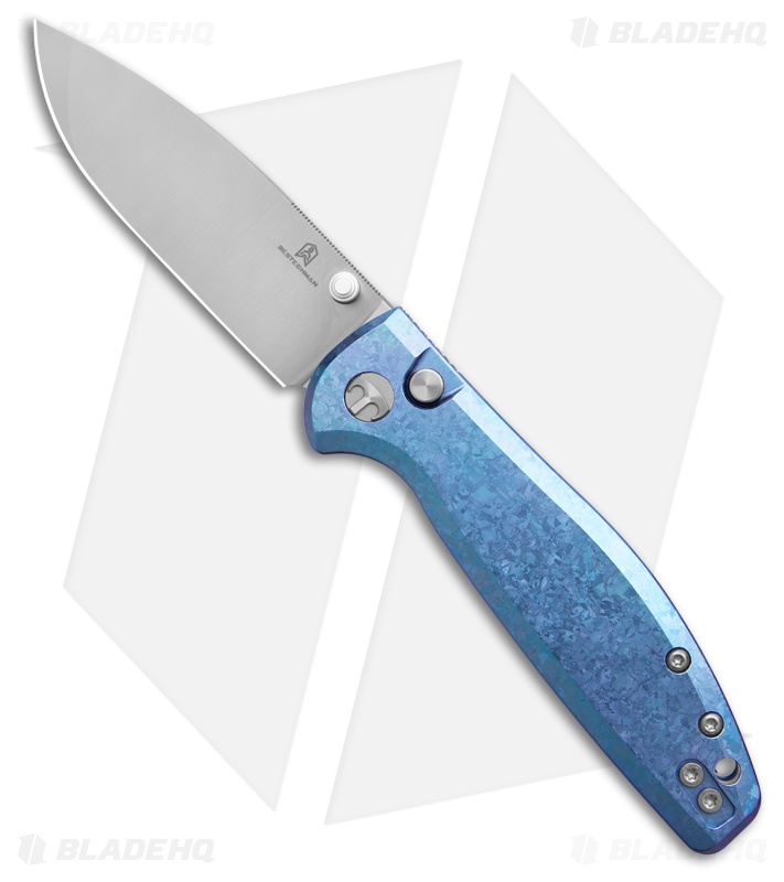 Bestechman Goodboy Jr. Button Lock Knife Blue Ti (M390) BHQ Exclusive