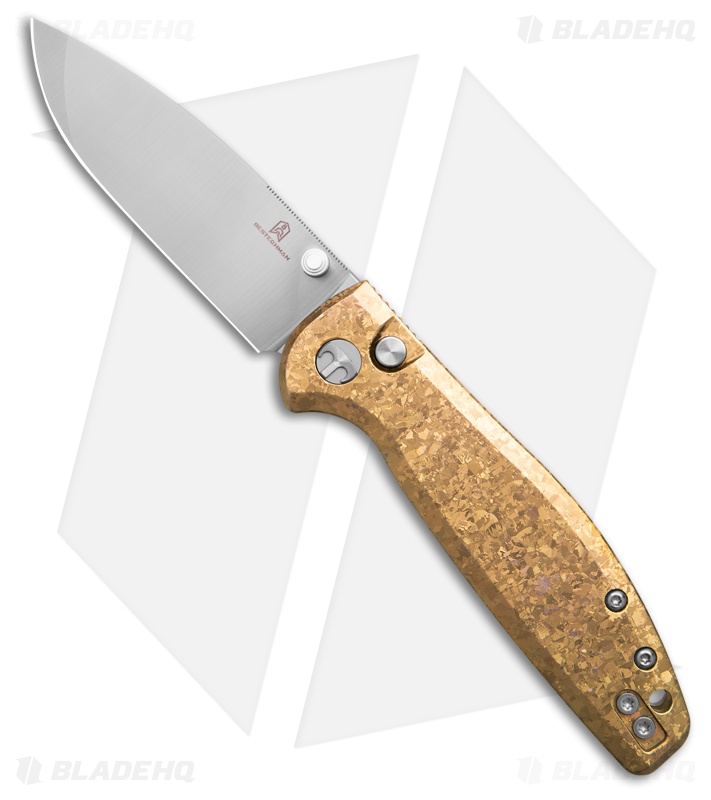 Bestechman Goodboy Jr. Button Lock Knife Bronze Crystallized Ti (3" Satin)
