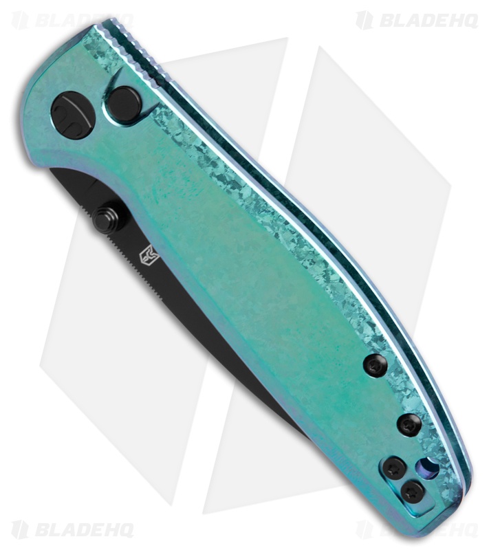 Bestechman Goodboy Jr. Button Lock Knife Green Crystallized Ti (3" Black PVD)
