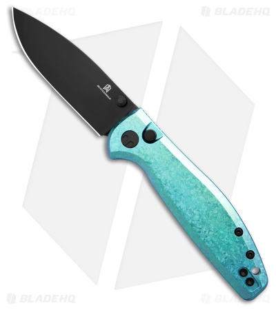 Bestechman Goodboy Jr. Button Lock Knife Green Crystallized Ti (3" Black PVD)
