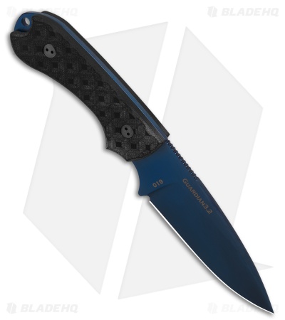 Bradford Knives Guardian3.2 Fixed Blade Knife Textured Black (3.5" Blue PVD)