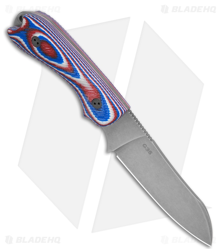 Bradford Knives Guardian3 Fixed Blade Red/White/Blue G-10 (3.5" Stonewash)