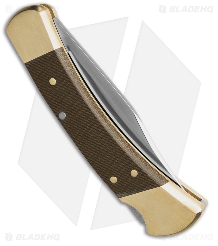 Buck 110 Automatic Knife Canvas Micarta/Brass (3.75" Satin MagnaCut)