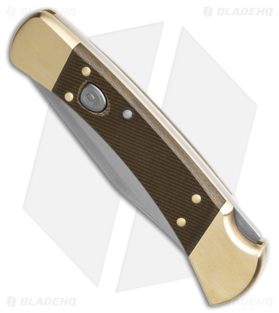 Buck 110 Automatic Knife Canvas Micarta/Brass (3.75" Satin MagnaCut)