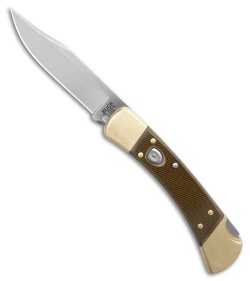 Buck 110 Automatic Knife OD Green Canvas Micarta/Brass (3.75" Satin MagnaCut)