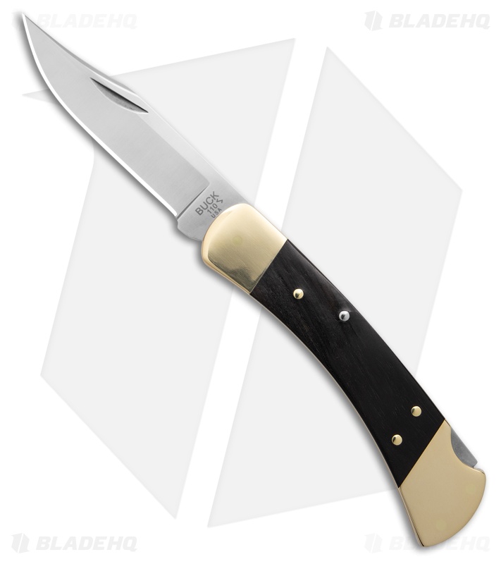 Buck 110 Slim Elite Heritage Lockback Ebony/Brass Bolsters (3.75" Satin)*DISC*