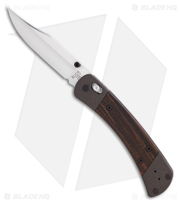 Buck 110 Folding Hunter Crossbar Lock Knife Ebony/Al Bolsters (3.75" Satin)