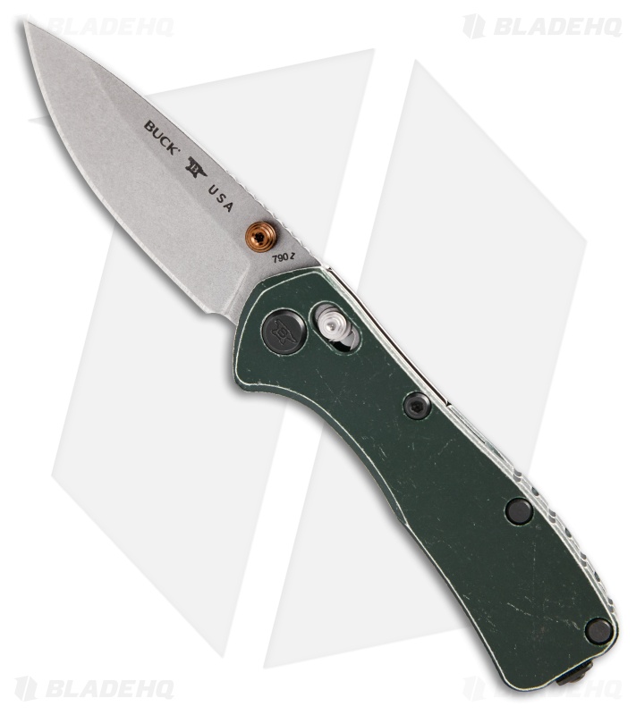 Buck 790 Mini Range Elite Crossbar Lock Knife Trail Worn Green Al (2.6" SW)