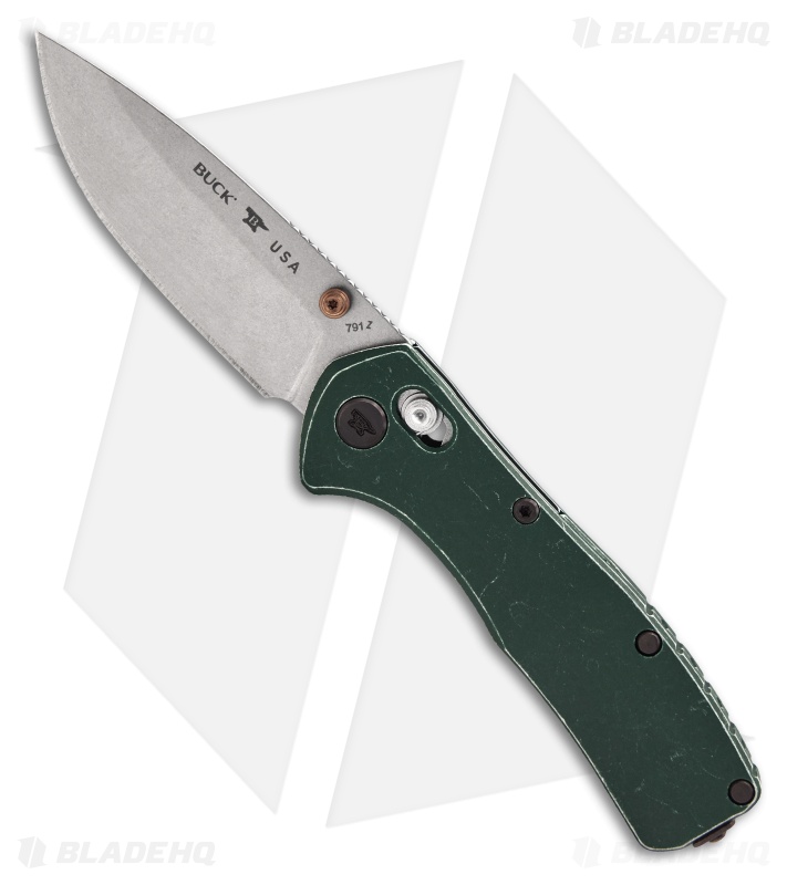 Buck 791 Range Crossbar Lock Knife Trail Worn Green Aluminum (3.4" SW MagnaCut)