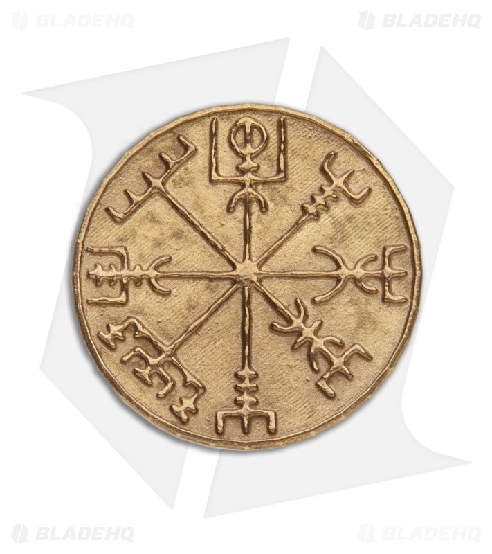 Viking Battle Axe Helmet Challenge Coin - Antique Gold Norse Compass Collectible